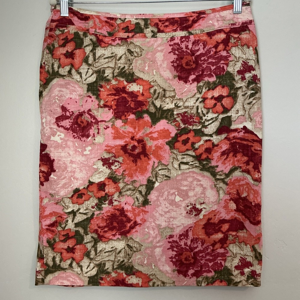 Talbots Pink Orange Green Floral Straight Pencil Skirt Career‎ Casual Size 10